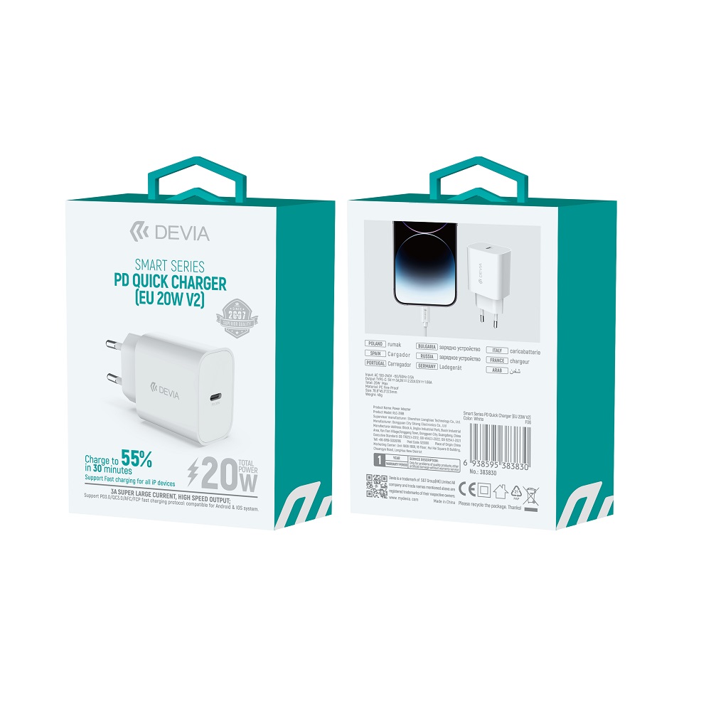 Devia wall charger Smart PD 1x USB-C 20W white