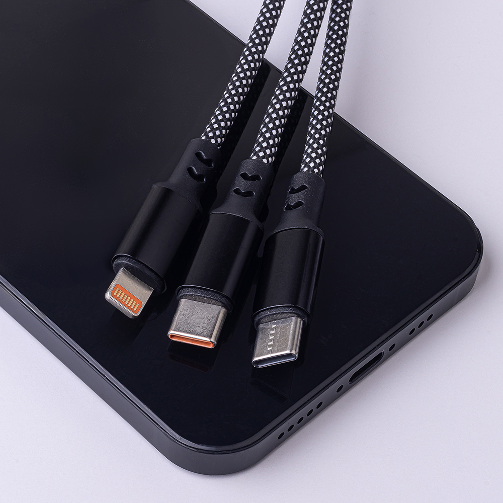 Maxlife ALLin1 cable USB + USB-C – Lightning + 2x USB-C 1,0 m 66W black