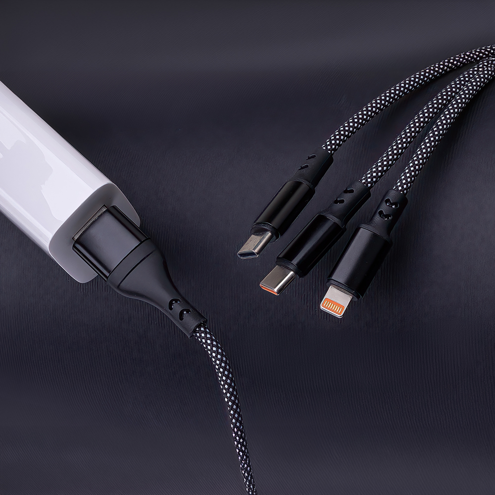 Maxlife ALLin1 cable USB + USB-C – Lightning + 2x USB-C 1,0 m 66W black