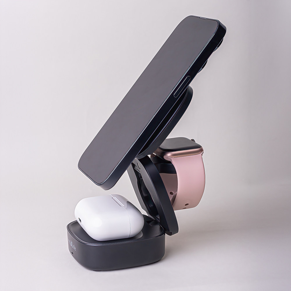 Maxlife MXWC-06 magnetisk trådlös laddare 15W svart 3-i-1