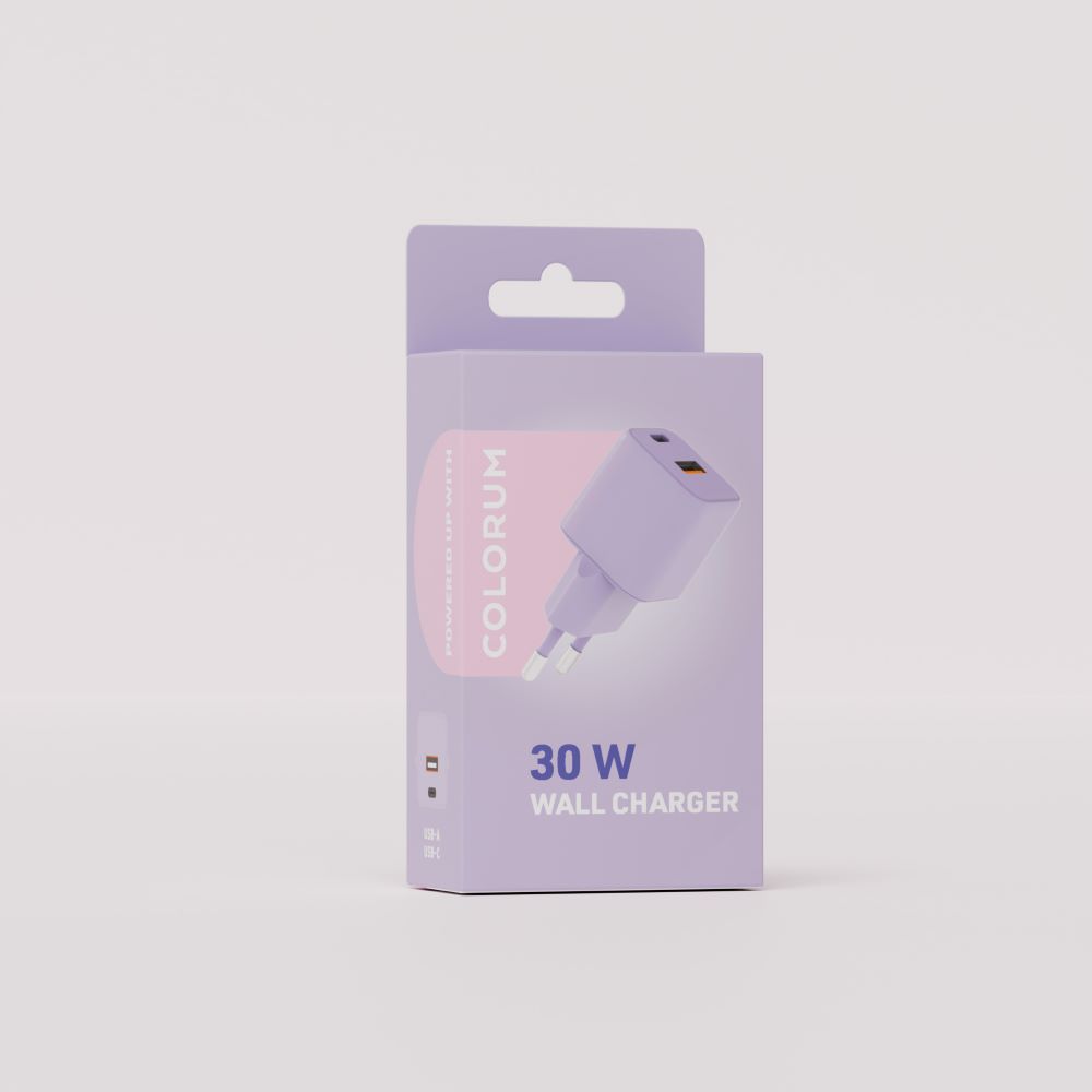 COLORUM väggladdare USB-A + USB-C PD 30W CLS30-AC-09 xLavenda