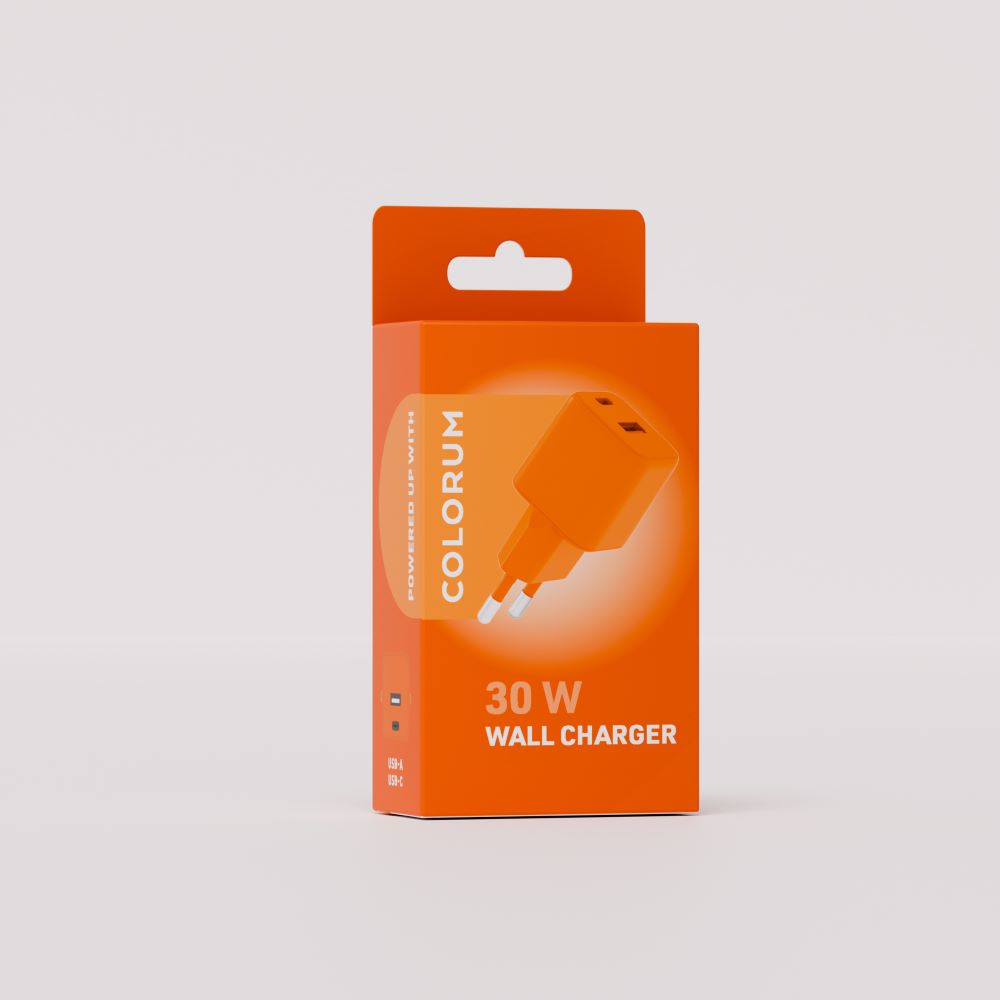 COLORUM väggladdare USB-A + USB-C PD 30W CLS30-AC-10 xOrange