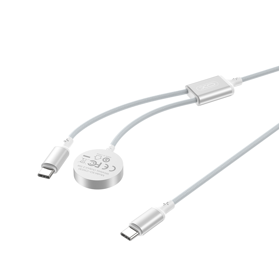 XO trådlös induktionsladdare CX030 vit för Apple Watch med USB-C – USB-C-kabel