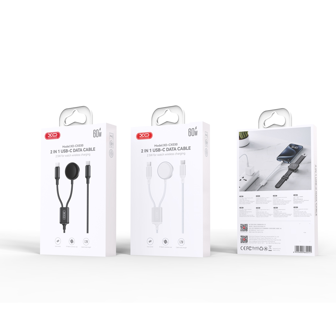 XO trådlös induktionsladdare CX030 vit för Apple Watch med USB-C – USB-C-kabel