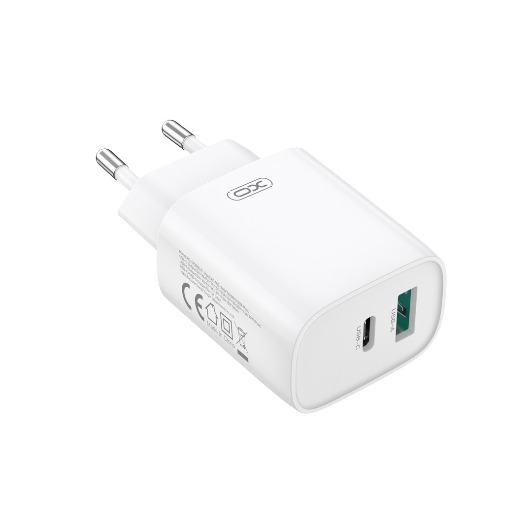 XO wall charger CE30 PD 30W 1x USB-C 1x USB white + cable USB-C – USB-C