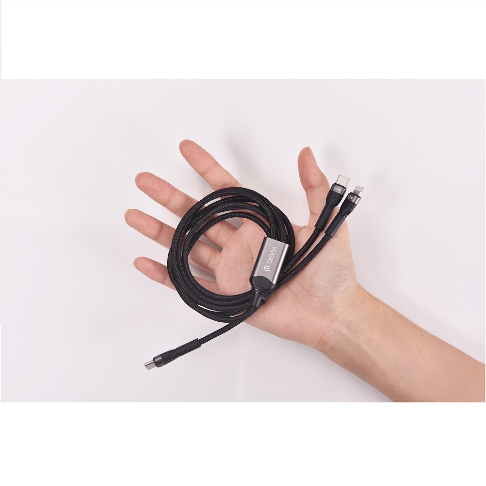 Devia 2in1-kabel Extreme EC648 USB-C + USB-C – Lightning 1,2 m 3A svart