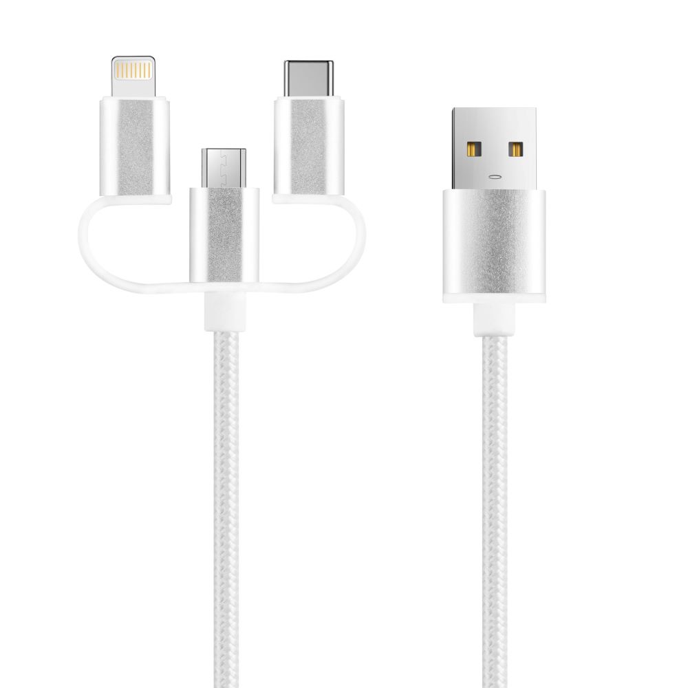 Setty 3in1 cable USB – Lightning + USB-C + microUSB 1,0 m 2A KT-3W1 white JMP
