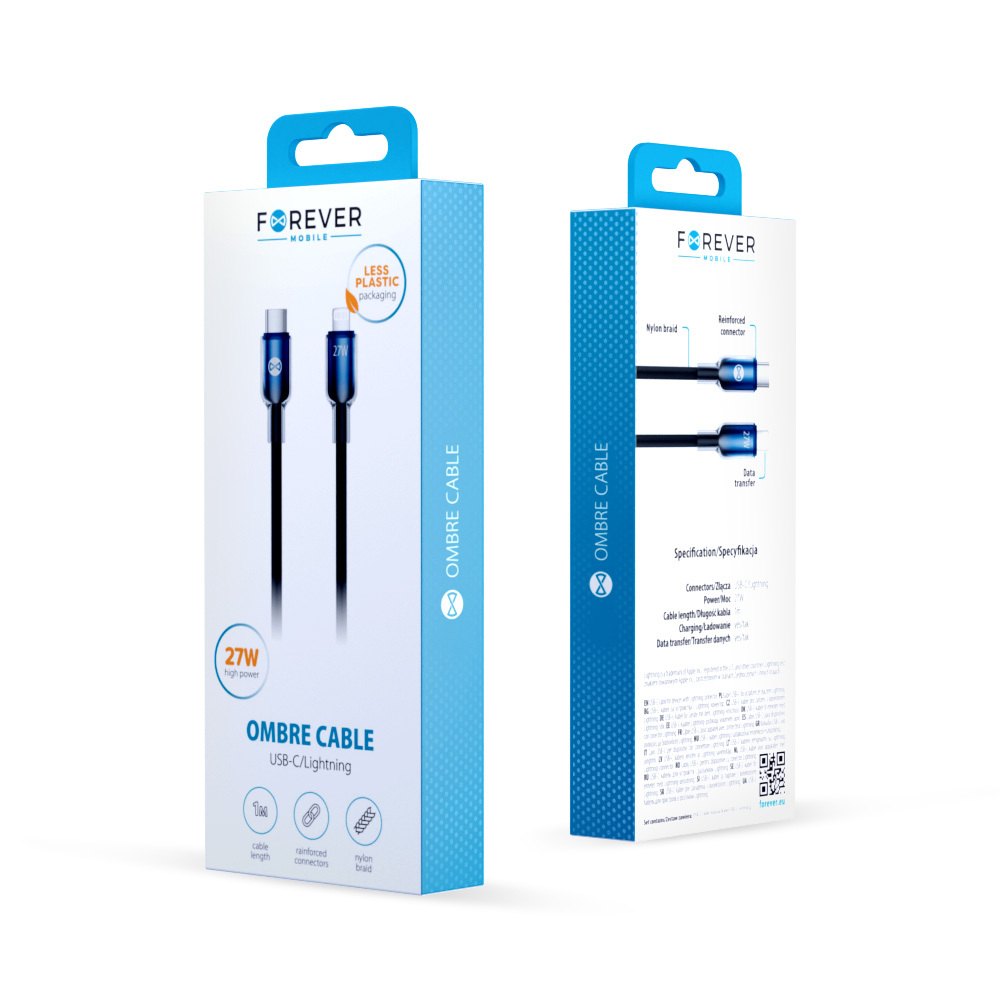 Forever Ombre kabel USB-C – Lightning 1,0 m 27W svart