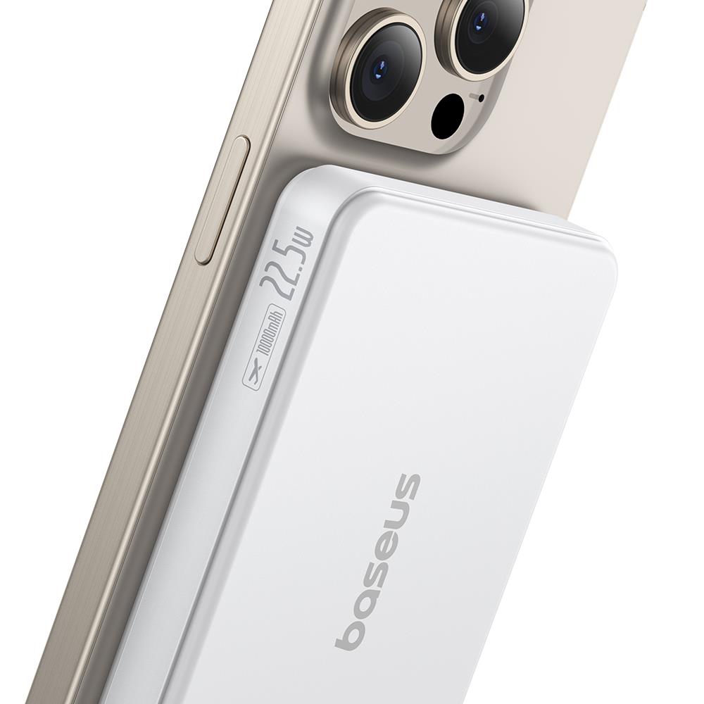 Baseus Airpow Qi2 Magnetisk Power Bank 10000mAh 22.5W med kabel månvit
