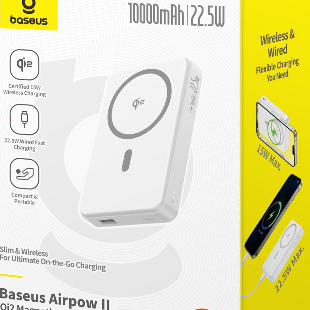 Baseus Airpow Qi2 Magnetisk Power Bank 10000mAh 22.5W med kabel månvit