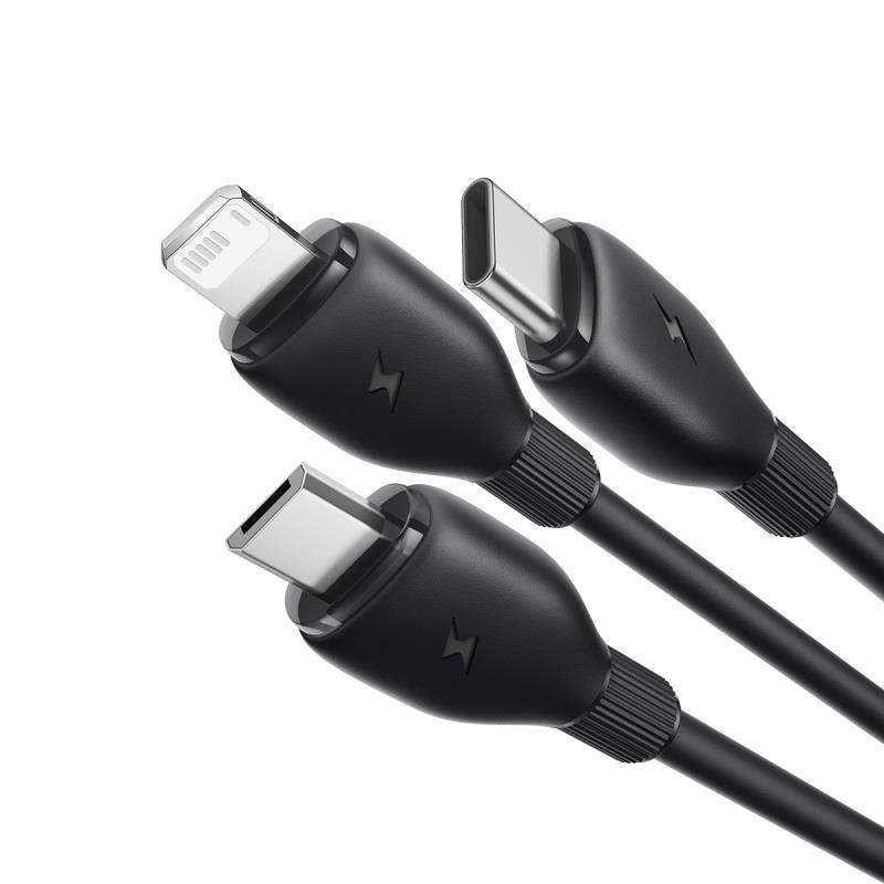 Baseus Ultra-Snabb En-för-Tre Laddningskabel USB-A till M+L+C 3,5A 0,8m Kosmisk Svart