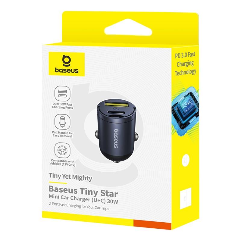 Baseus Mini Tiny Star PD car charger 1x USB-C – USB-A port 30W black