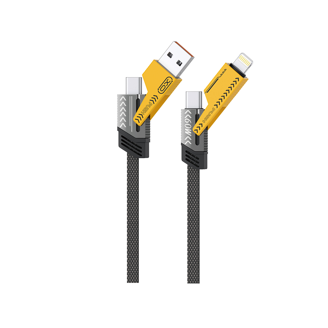 XO cabel NB283 4w1 USB-C – Lightning + USB – USB-C 60W 1,0m szary