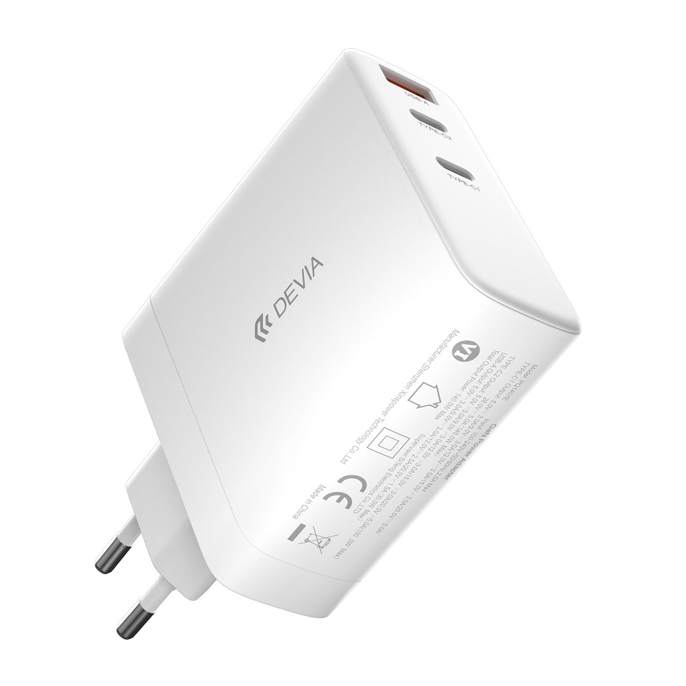 Devia wallader Extreme PD GaN 140W 2x USB-C 1x USB vit för bärbara datorer