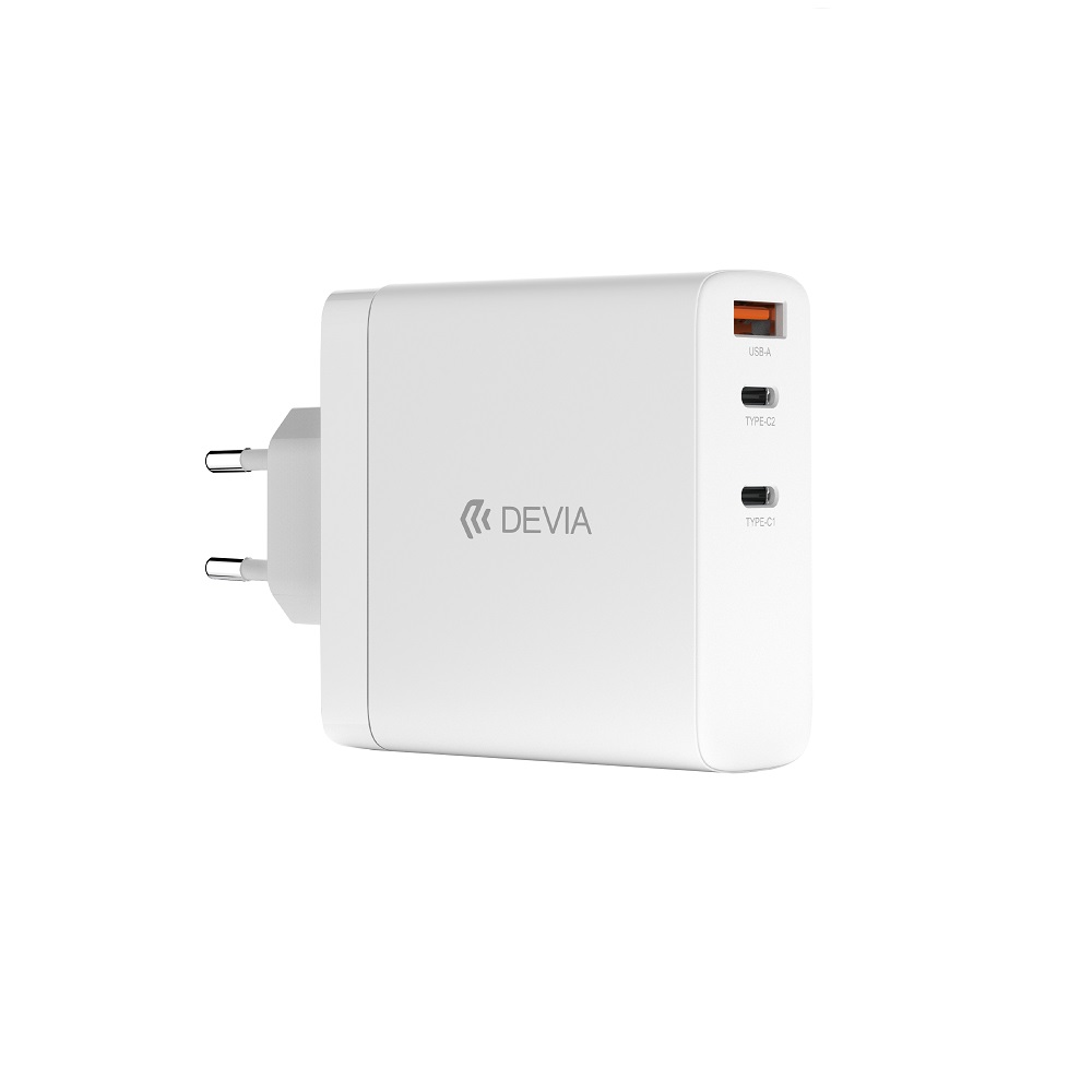 Devia wallader Extreme PD GaN 140W 2x USB-C 1x USB vit för bärbara datorer