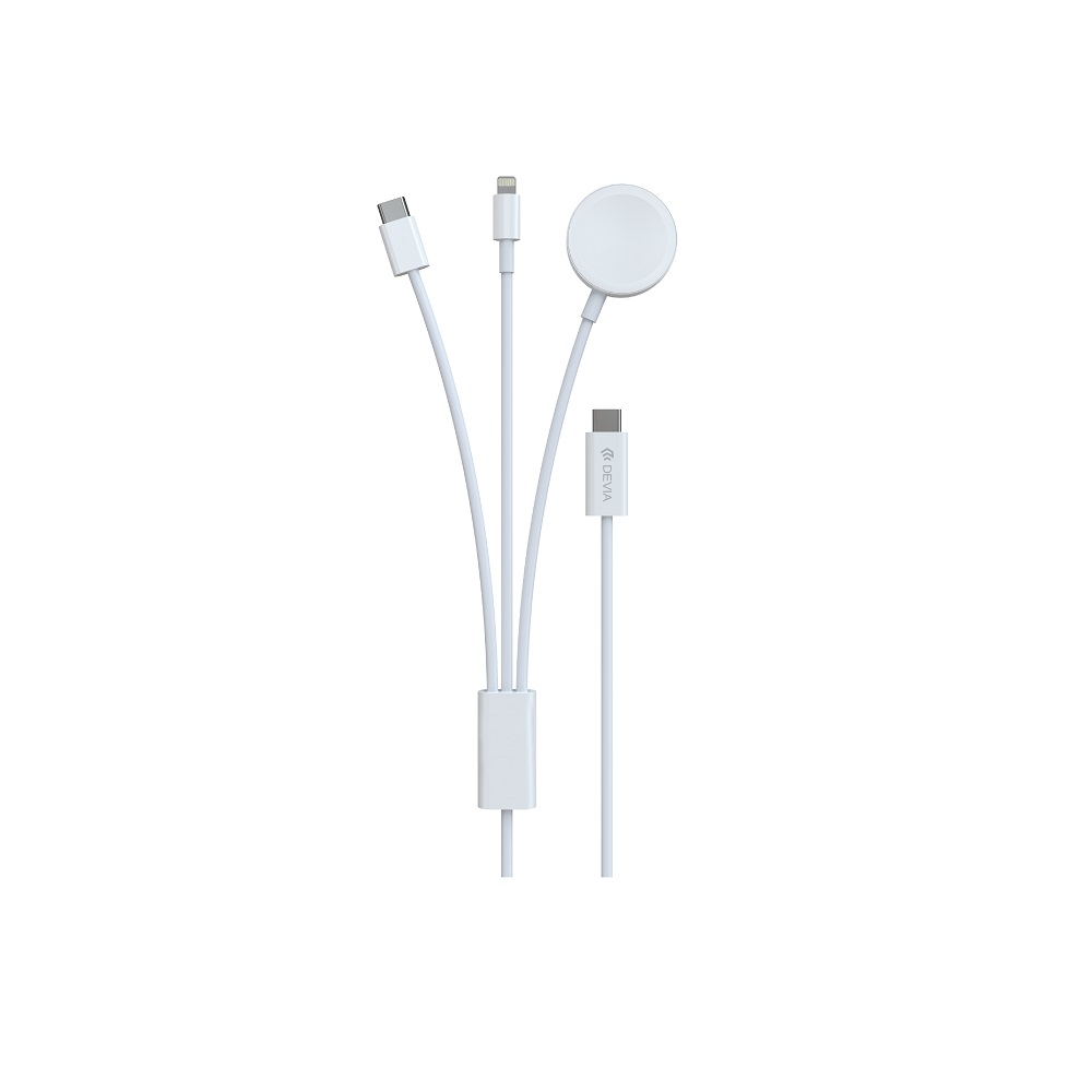 Devia kabel 3in1 Smart EA520 USB-C – USB-C + Lightning vit med induktiv magnetladdare för Apple Watch