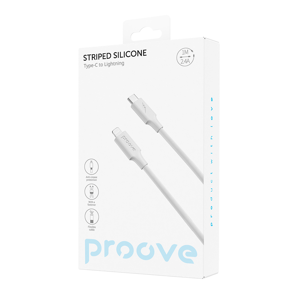 Proove-kabel Striped Silicone USB-C – Lightning 1m 3A vit