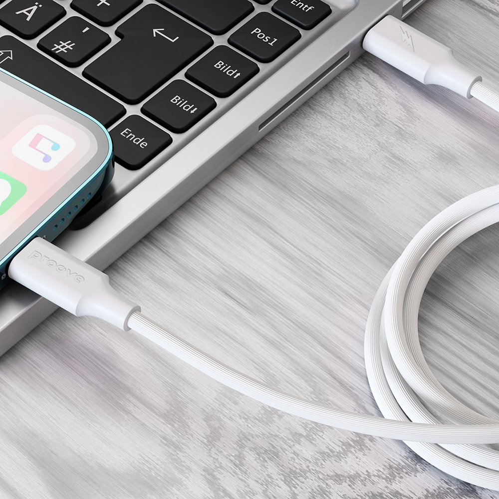 Proove-kabel Striped Silicone USB-C – Lightning 1m 3A vit
