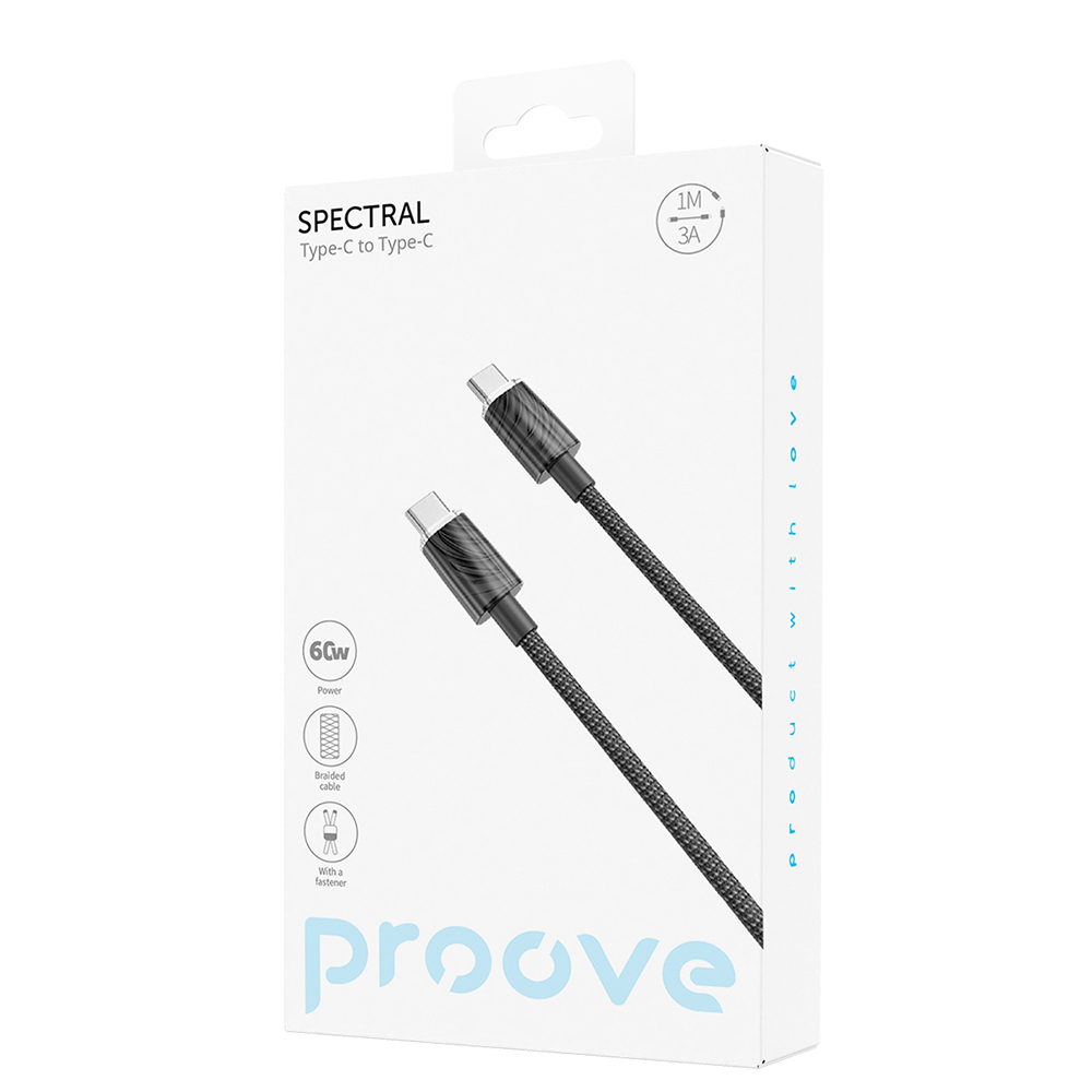 Proove-kabel Spectral USB-C – USB-C 1m 3A svart
