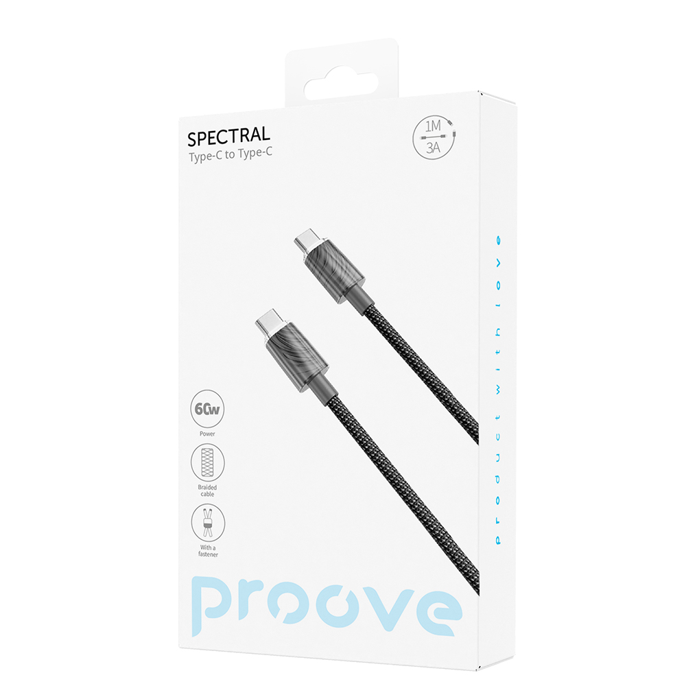 Proove-kabel Spectral USB-C – USB-C 1m 3A grå