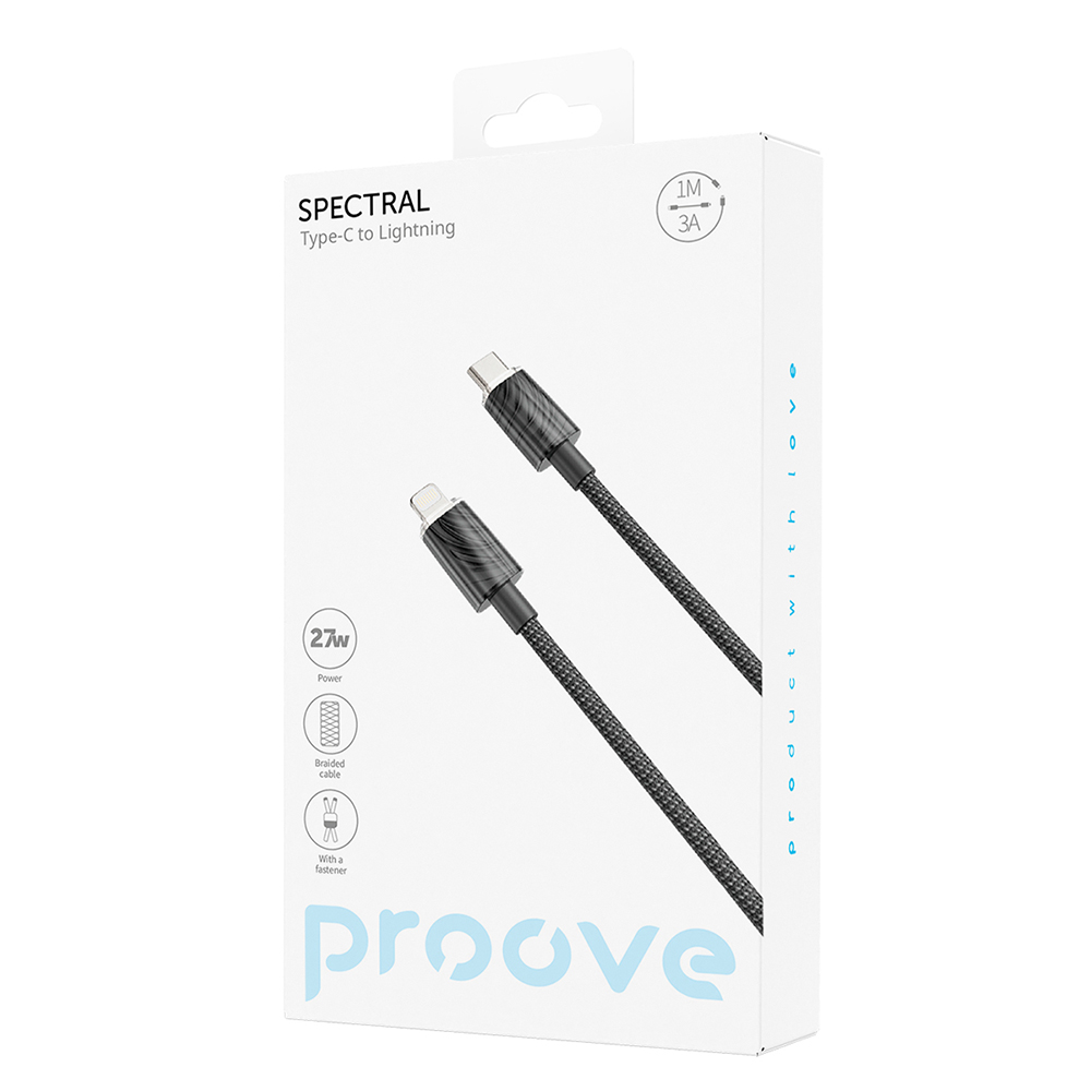 Proove-kabel Spectral USB-C – Lightning 1m 3A svart