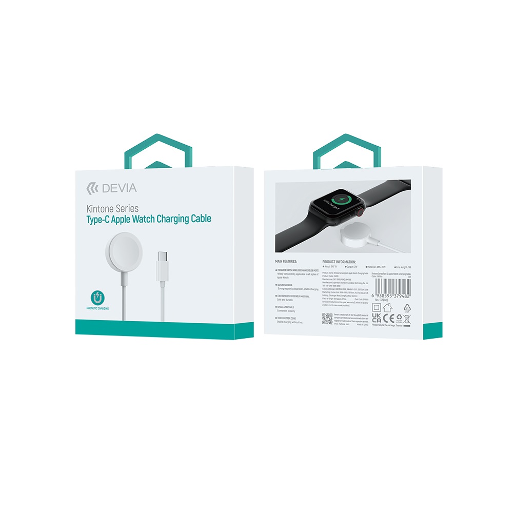 Devia inductive magnetic charger Kintone USB-C 1,0 m white for Apple Watch