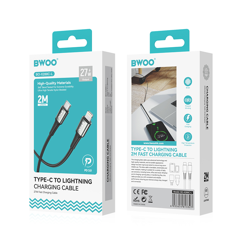 BWOO Braided Cable USB-C – Lightning 3m 30W black