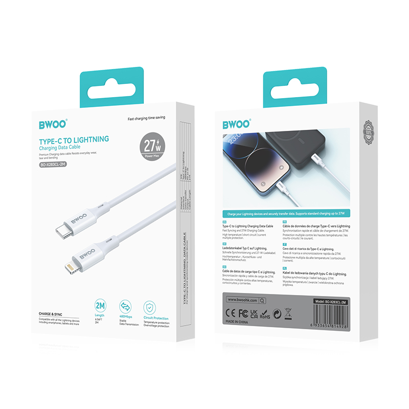 BWOO Cable USB-C – Lightning 2m 27W ABS + TPE white