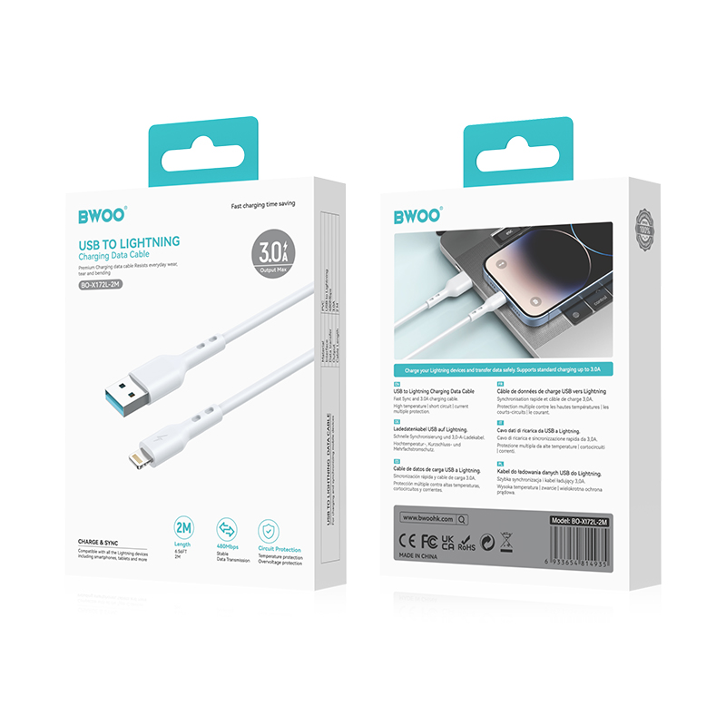 BWOO Cable USB – Lightning 2m 3A white