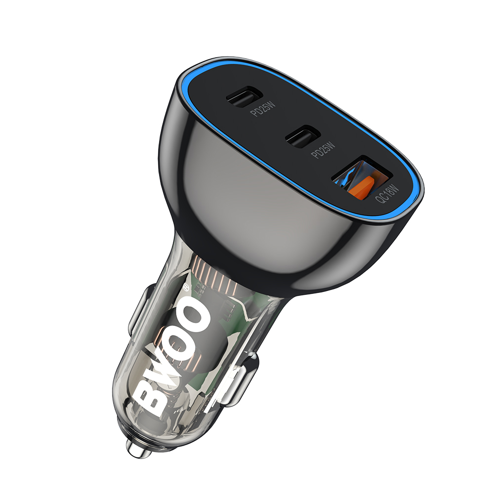 BWOO PD car charger 2x USB-C port + USB-A 68W black
