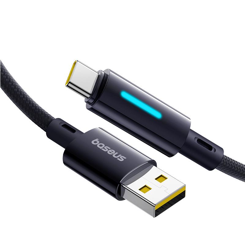 Baseus Lit Button-Control Fast Charging Data Cable USB-A to USB-C 100W 1m Cosmic Black