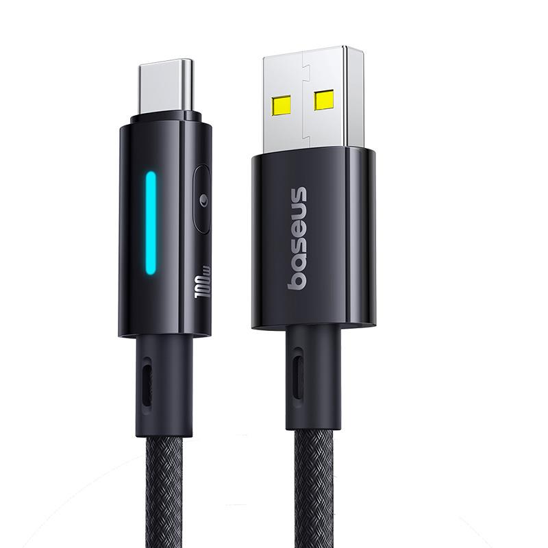 Baseus Lit Button-Control Fast Charging Data Cable USB-A to USB-C 100W 1m Cosmic Black