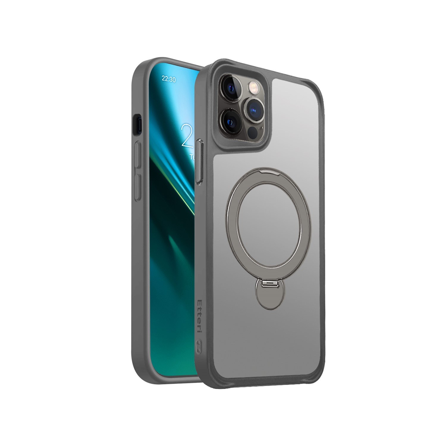 Etteri Matt Mag Ring-fodral för iPhone 12 / 12 Pro 6,1″ grå