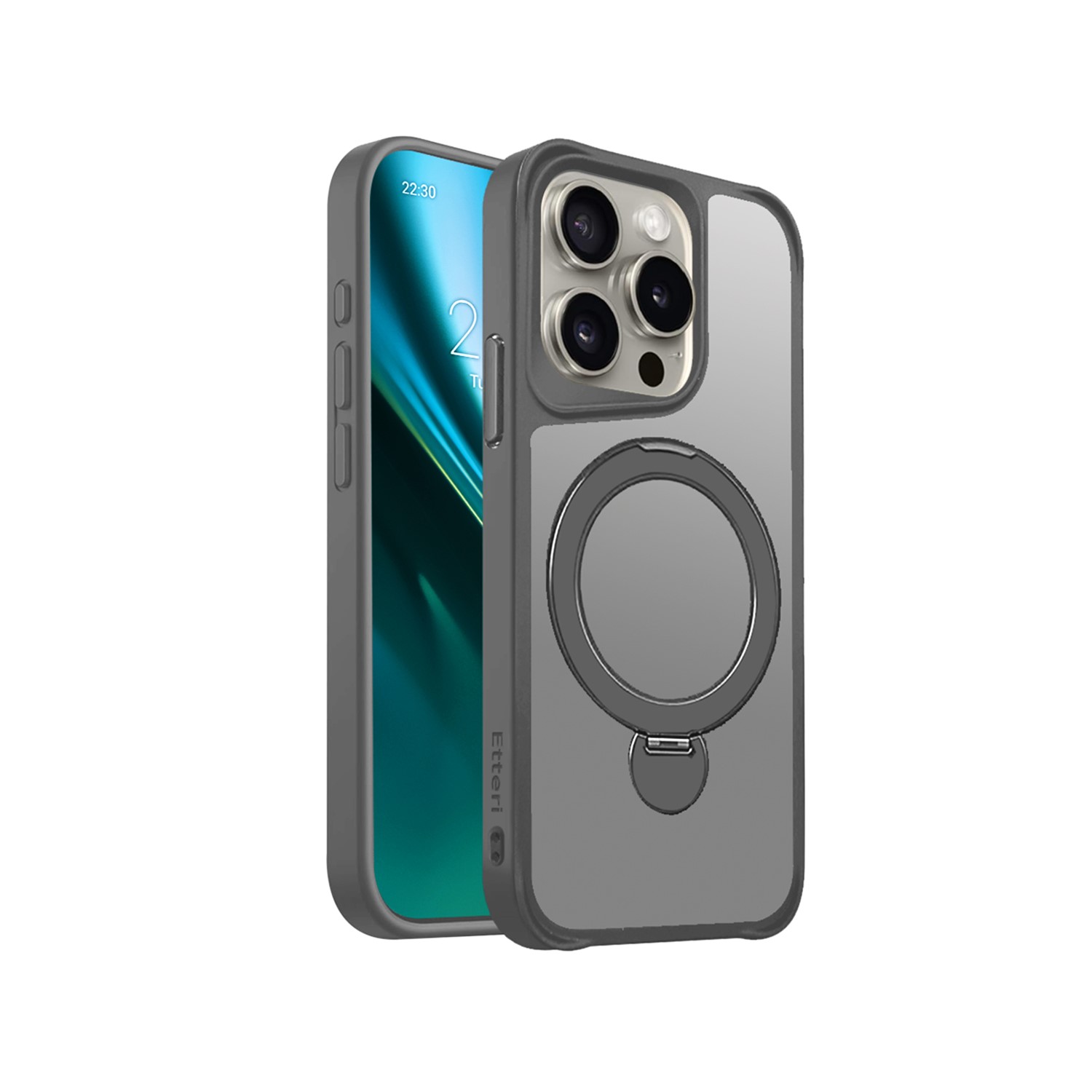 Etteri Matt Mag Ring-fodral för iPhone 15 Pro 6,1″ grå