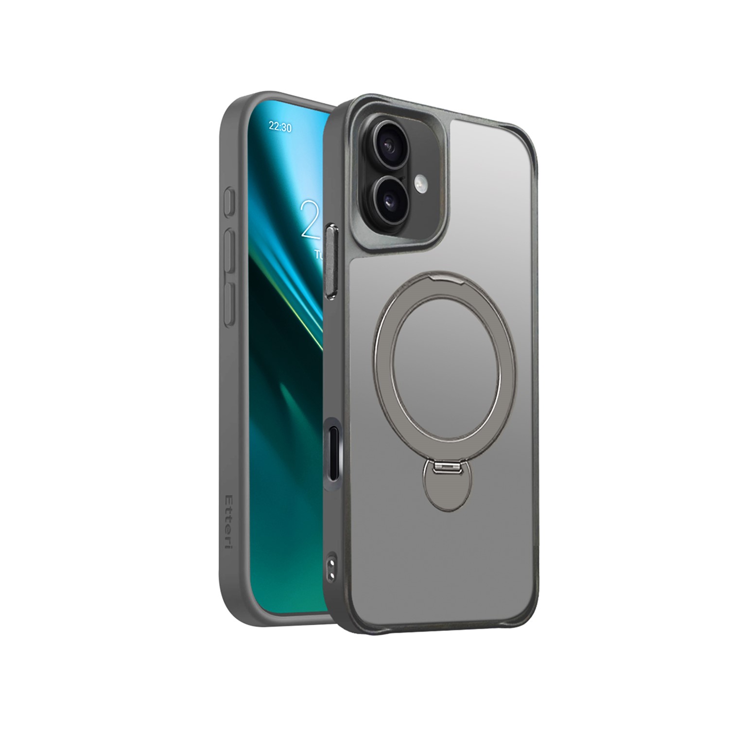 Etteri Matt Mag Ring-fodral för iPhone 16 Plus 6,7″ grå