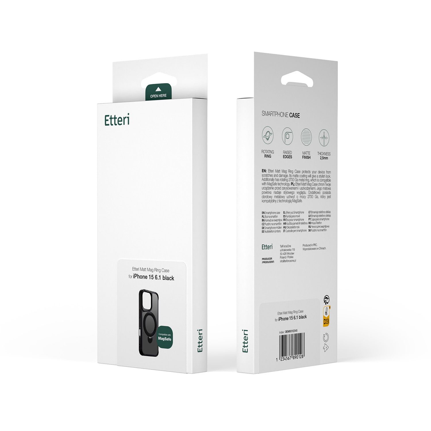 Etteri Matt Mag Ring-fodral för iPhone 16 Plus 6,7″ svart