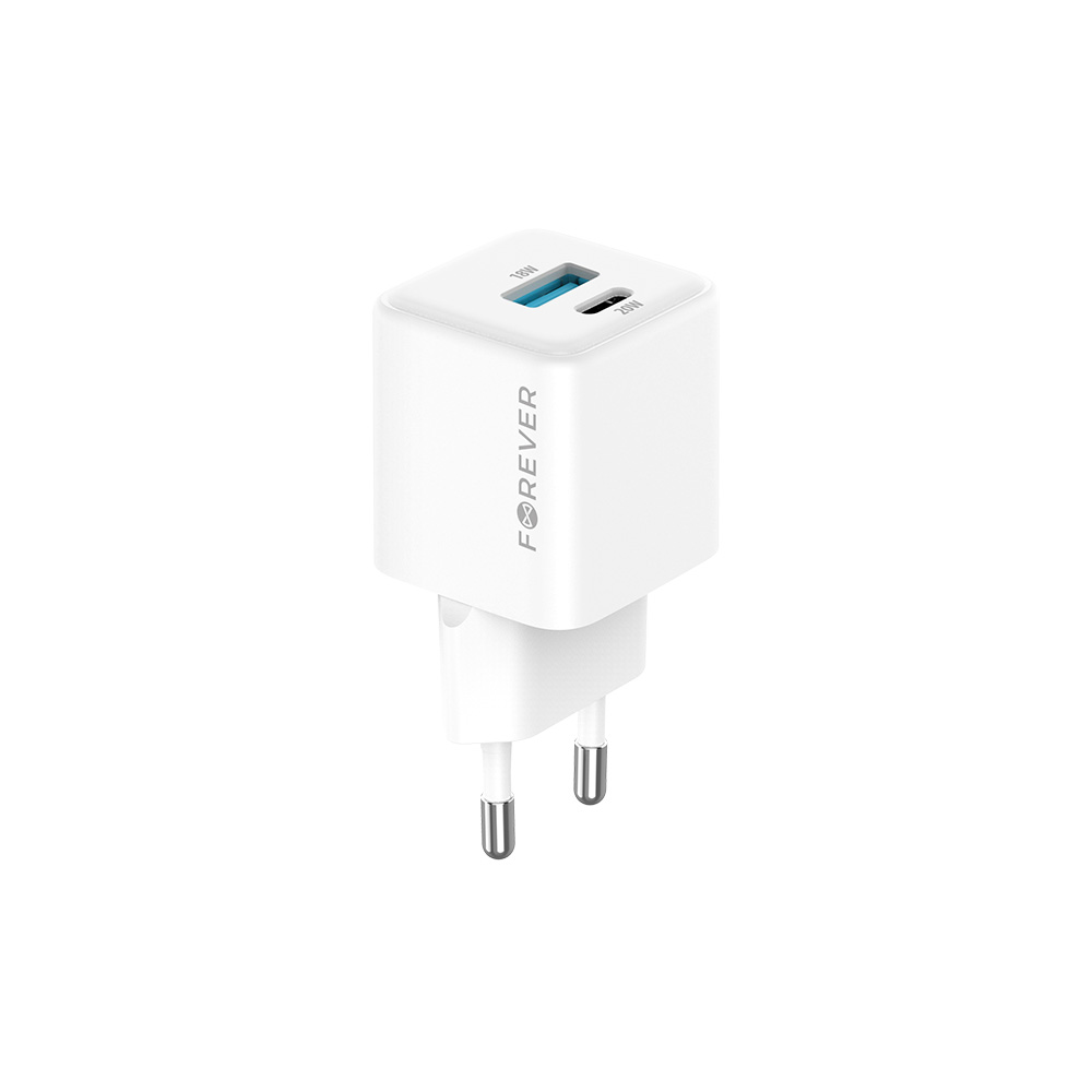 Forever TC-08-20AC GaN PD QC charger 1x USB-C 1x USB 20W white