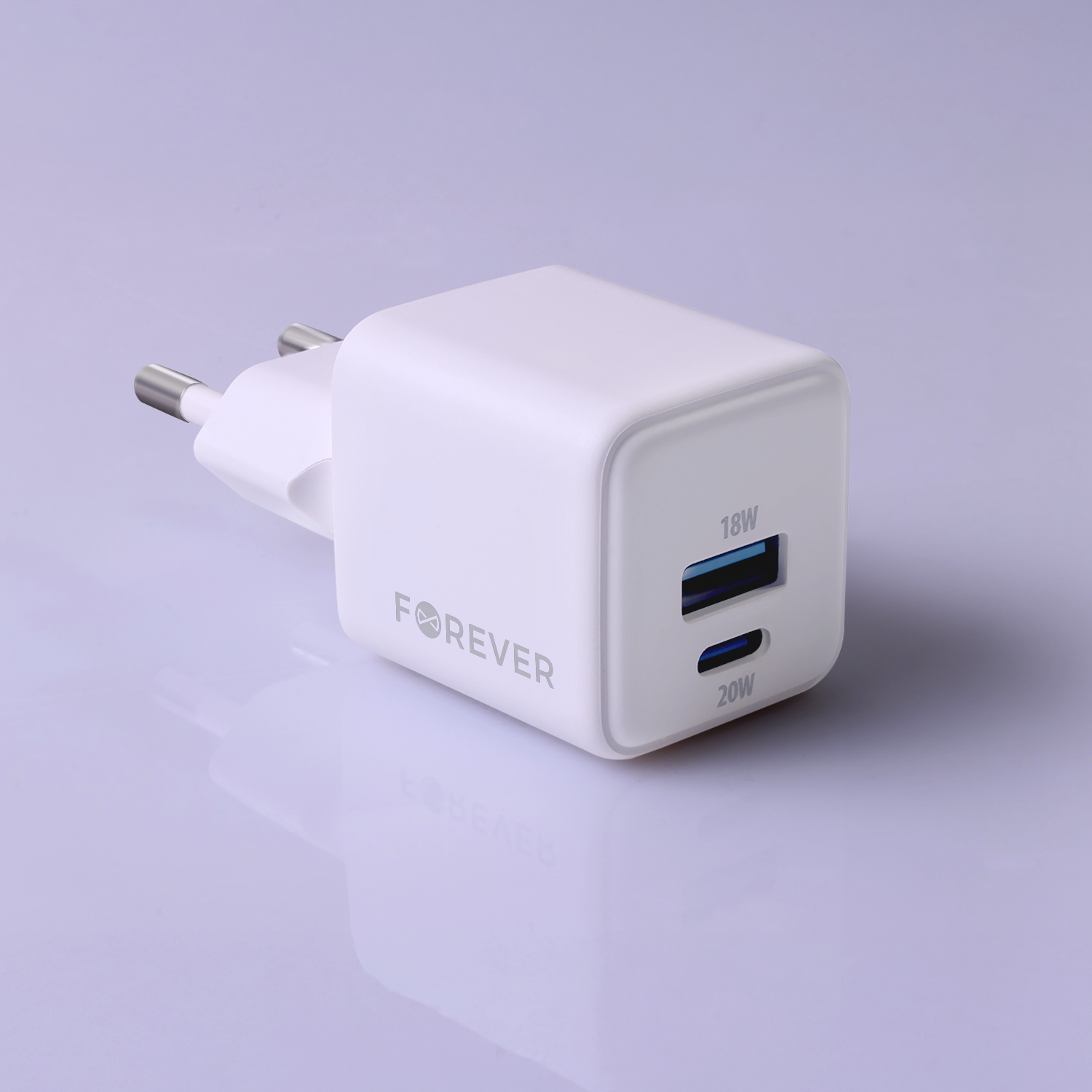 Forever TC-08-20AC GaN PD QC charger 1x USB-C 1x USB 20W white