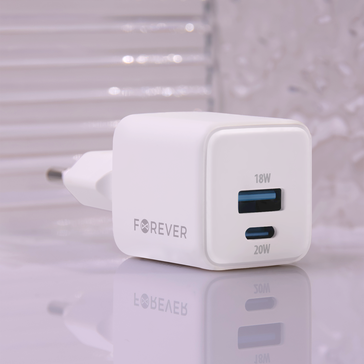 Forever TC-08-20AC GaN PD QC charger 1x USB-C 1x USB 20W white