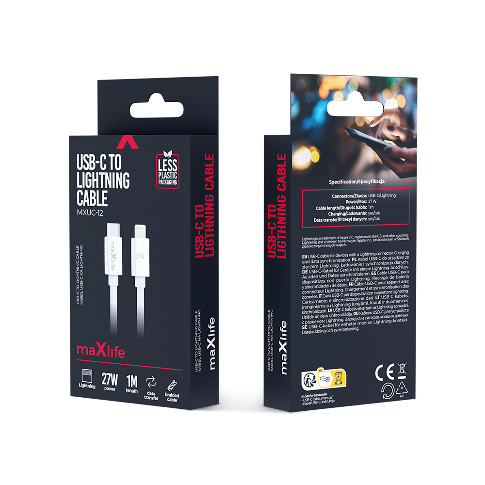 Maxlife MXUC-12 cable USB-C – Lightning 1,0 m 27W white