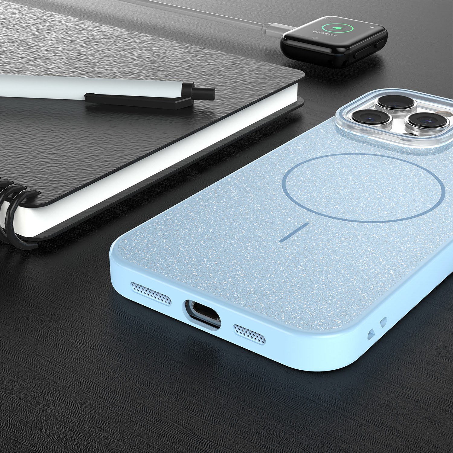 Glittrig tunn Mag-fodral för iPhone 15 Pro 6,1″ blå