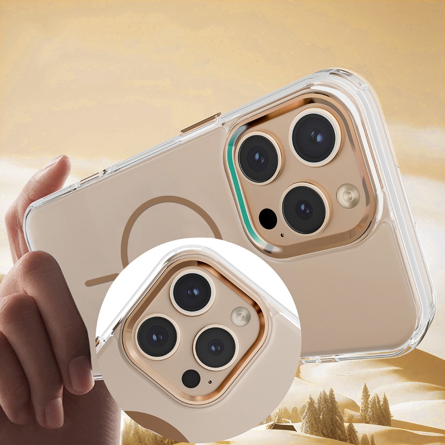 Clear Thin Mag case for iPhone 17 6,3″ gold