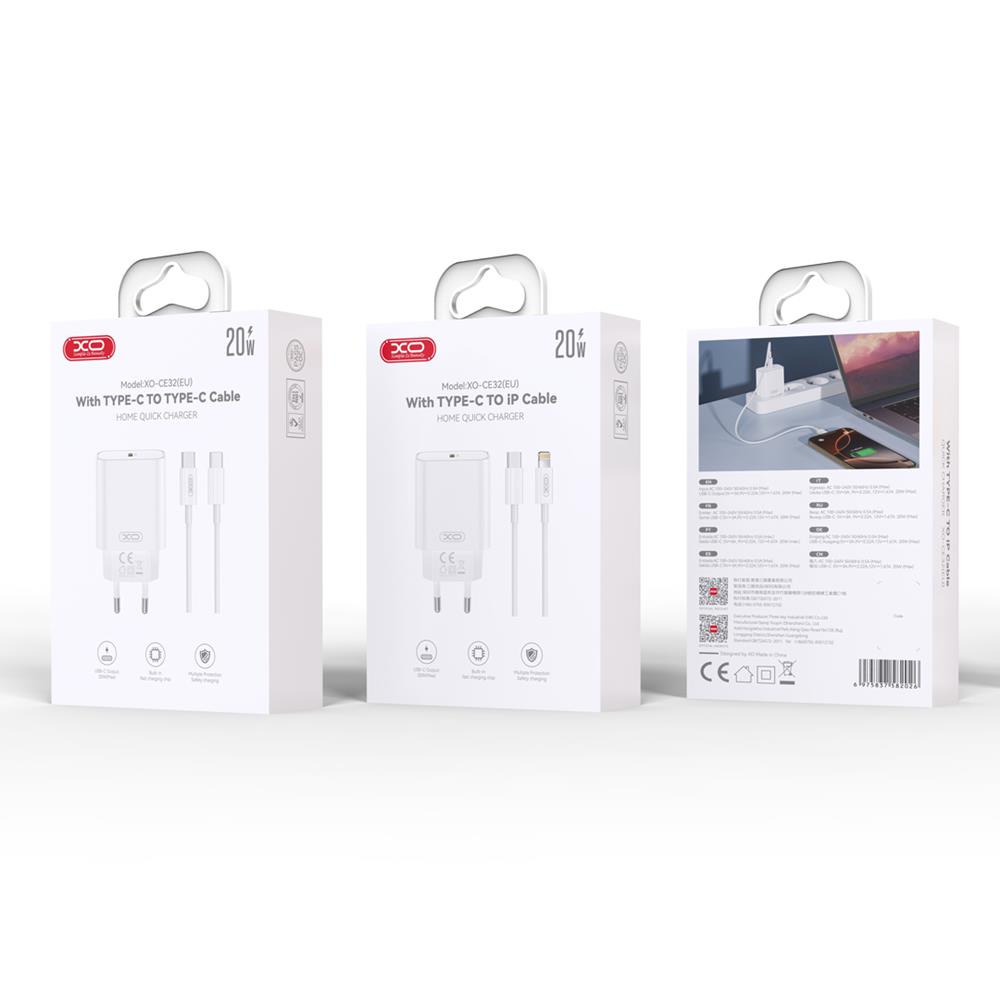 XO wall charger CE32 PD 20W 1x USB-C white + USB-C – USB-C cable