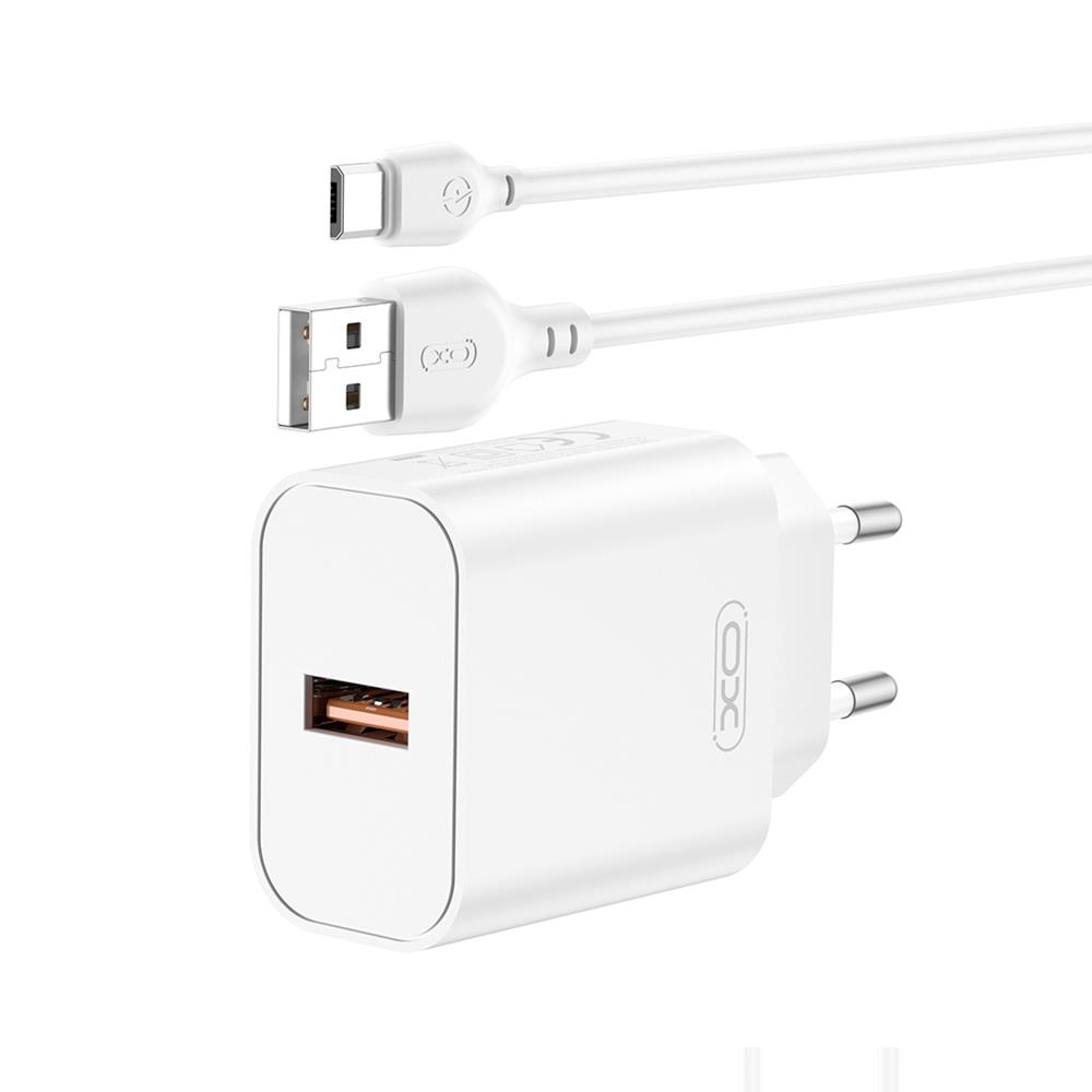 XO wall charger CE33 QC 18W 1x USB white + cable USB-C