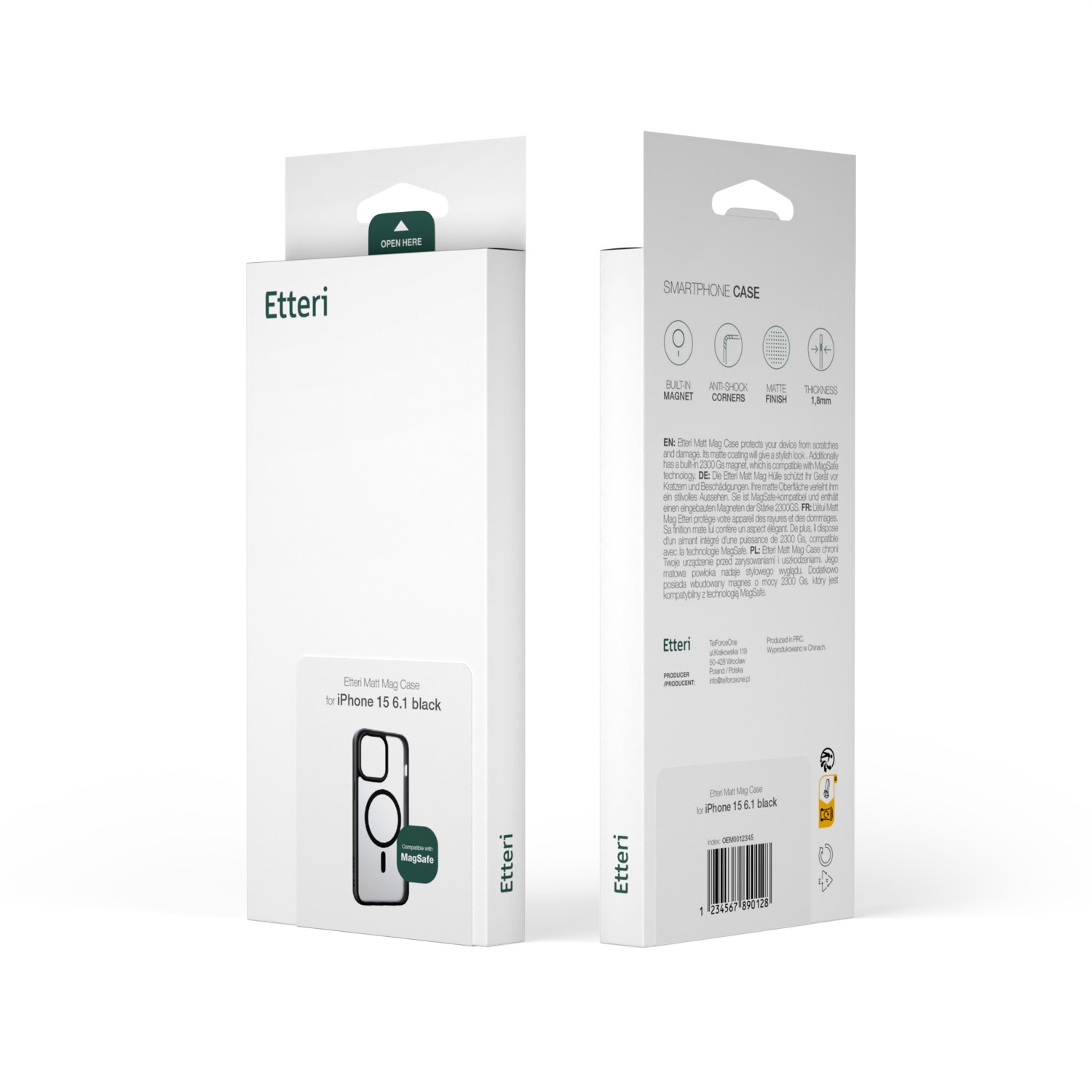 Etteri Matt Mag-fodral för iPhone 15 Pro 6,1″ svart