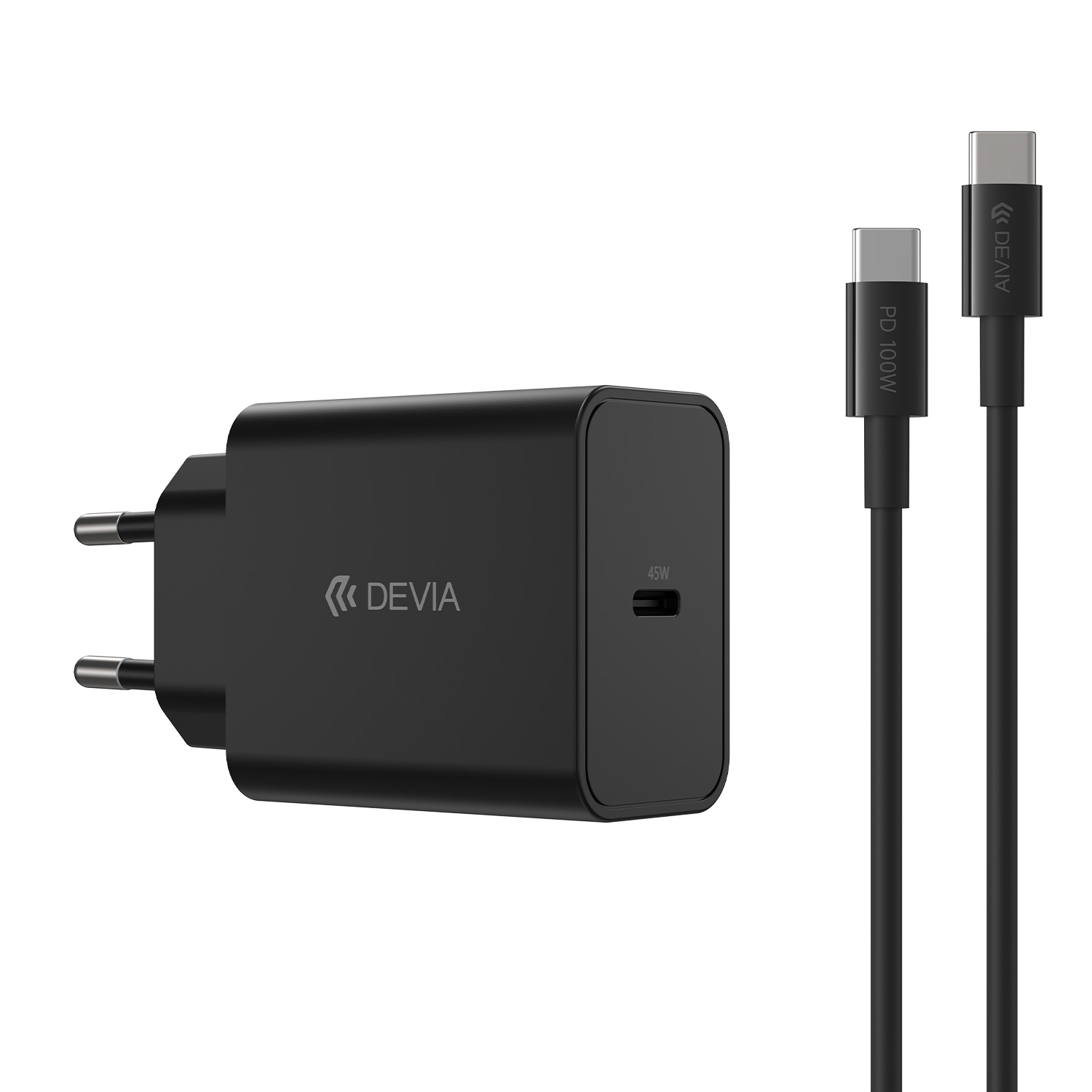 Devia väggladdare Rocket PD 45W 1x USB-C vit + kabel USB-C – USB-C