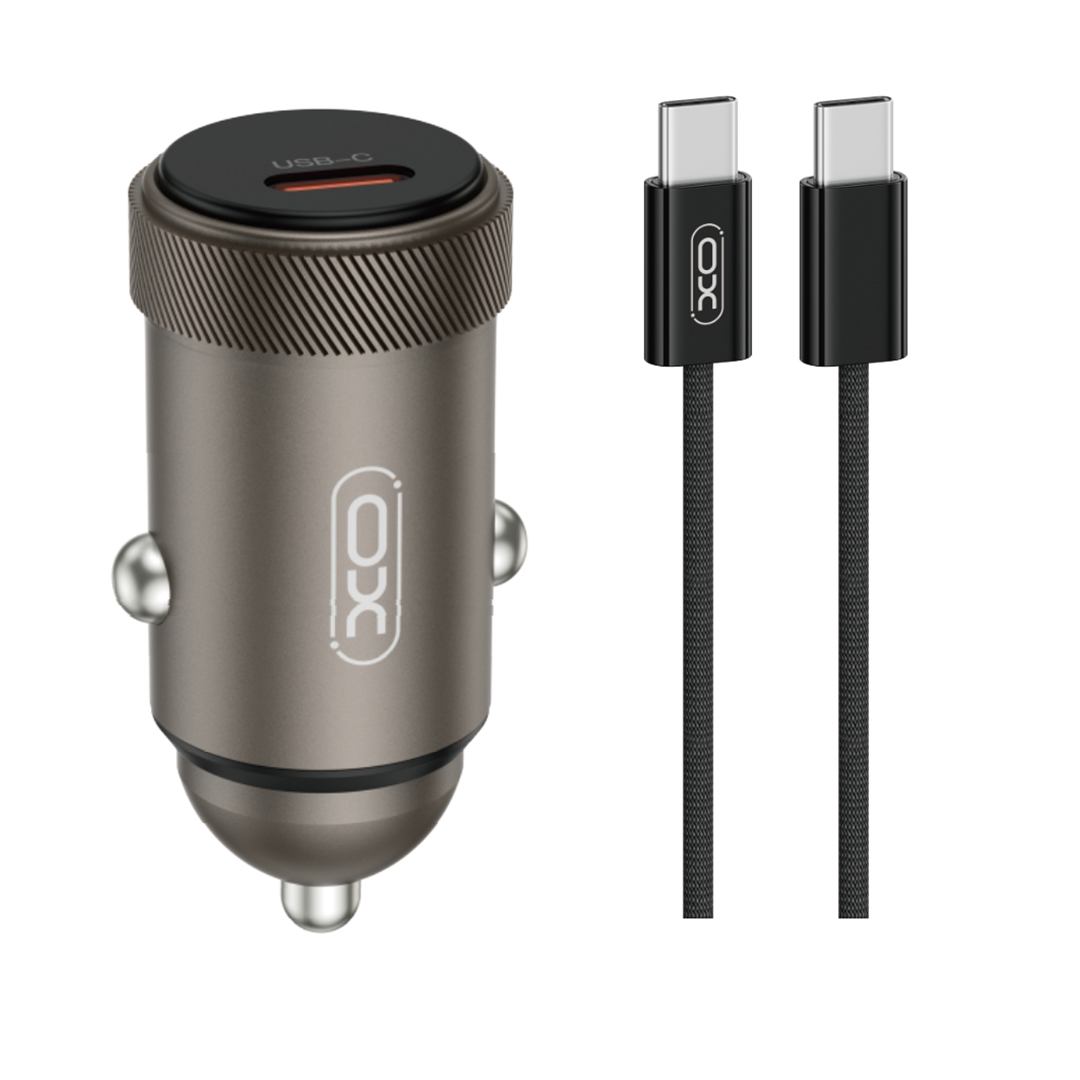 XO car charger CC70 PD 30W 1x USB-C black + cable USB-C – USB-C