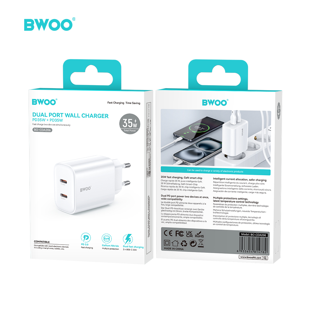 BWOO CDA206 PD 35W wall charger 1x USB-C port white