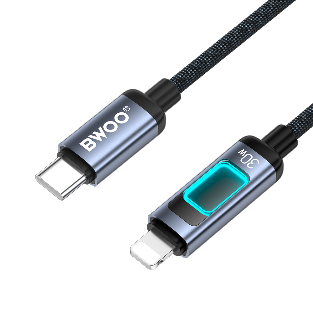 BWOO X324CL braided fast charging cable with light display PD 27W USB-C – Lightning