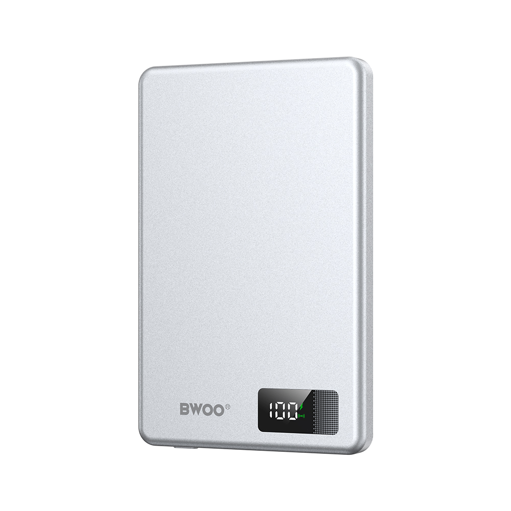 BWOO Powerbank USB-C P75 PD magnetyczny 20W 5000mAh C wyświetlacz srebrny
